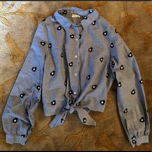 Striped Sienna Sky Cropped Button-Down